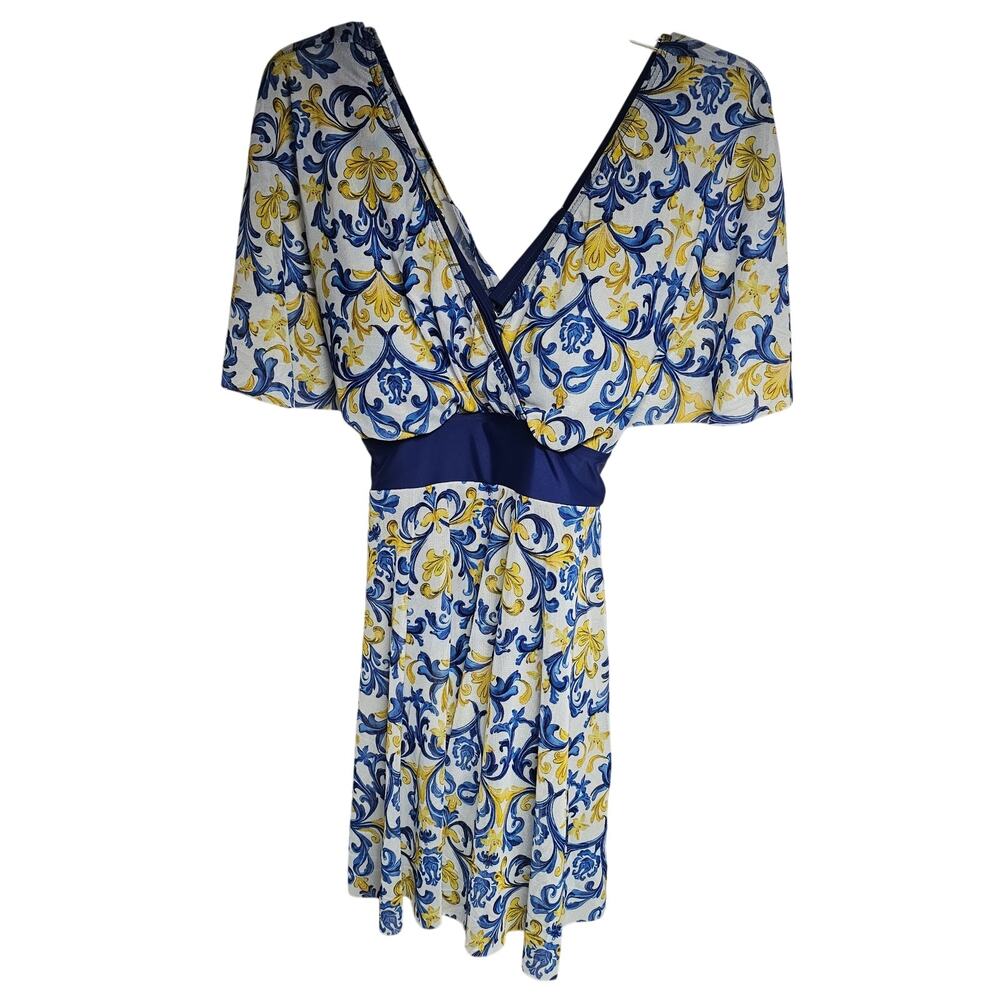 Bloomchic Ornate Print Hips Coverage Modest Swim Dress Size 12 NWT